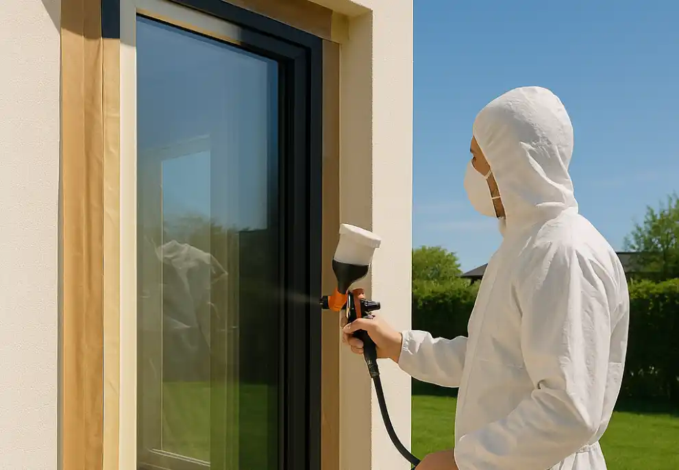 Процесс покраски окон